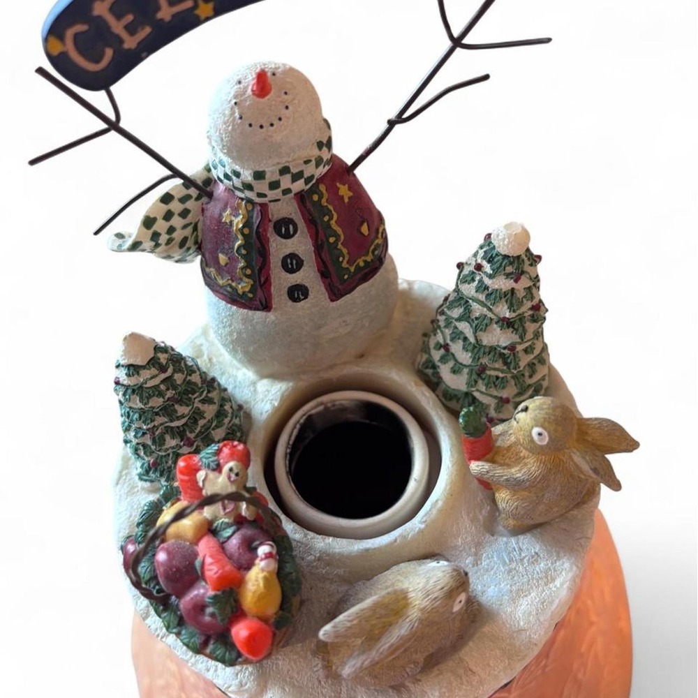 Hallmark Celebrate the Season Snowman Rabbits Jar Candle Topper Holder Shade Set